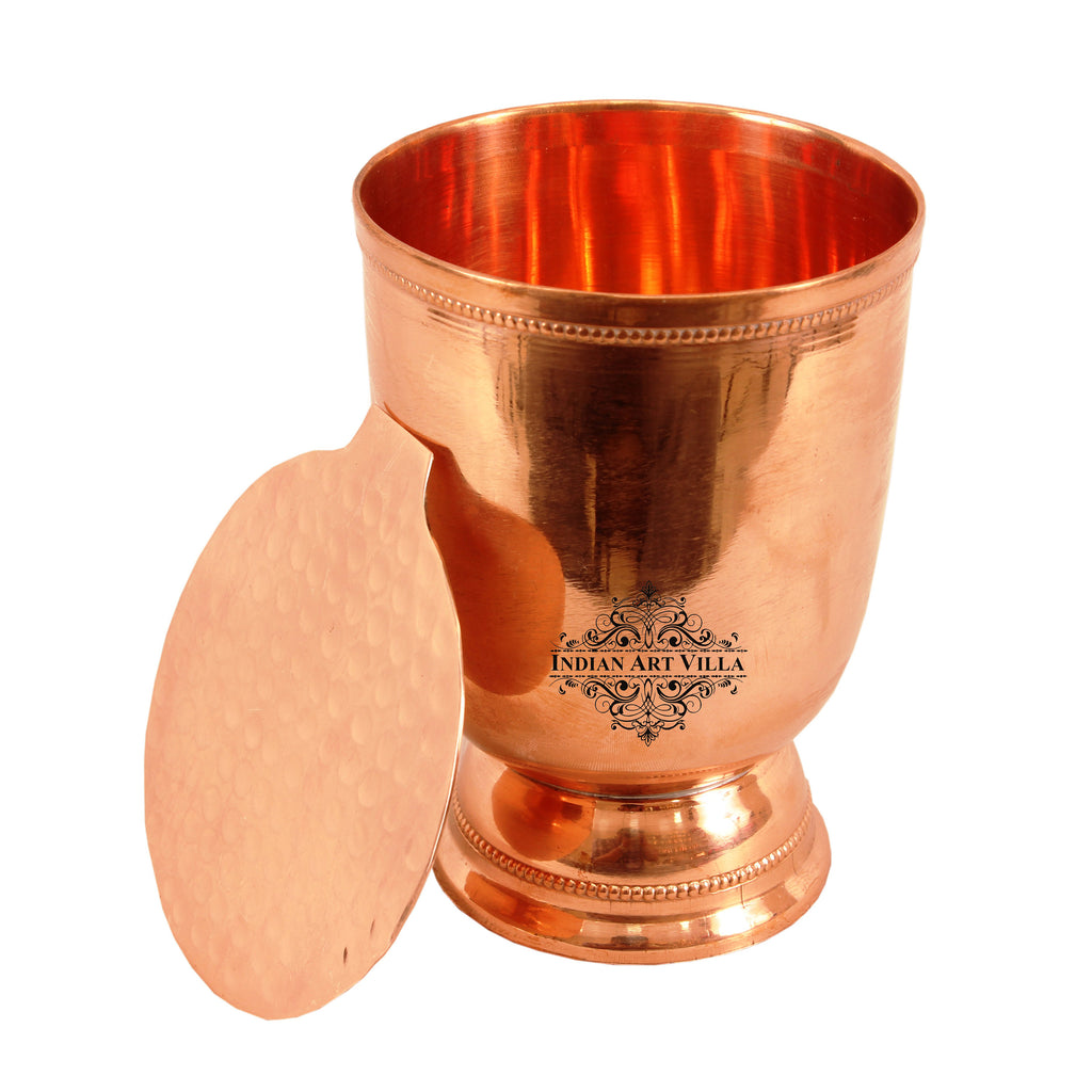 Indian Art Villa Copper Plain Design Wine Glass Tumbler with Bottom Coaster 450 ML