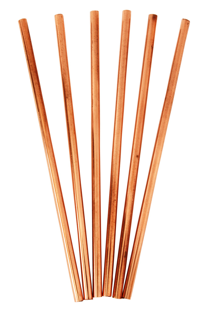 INDIAN ART VILLA Copper Set of 6 Plain Design Straight Solid Straw