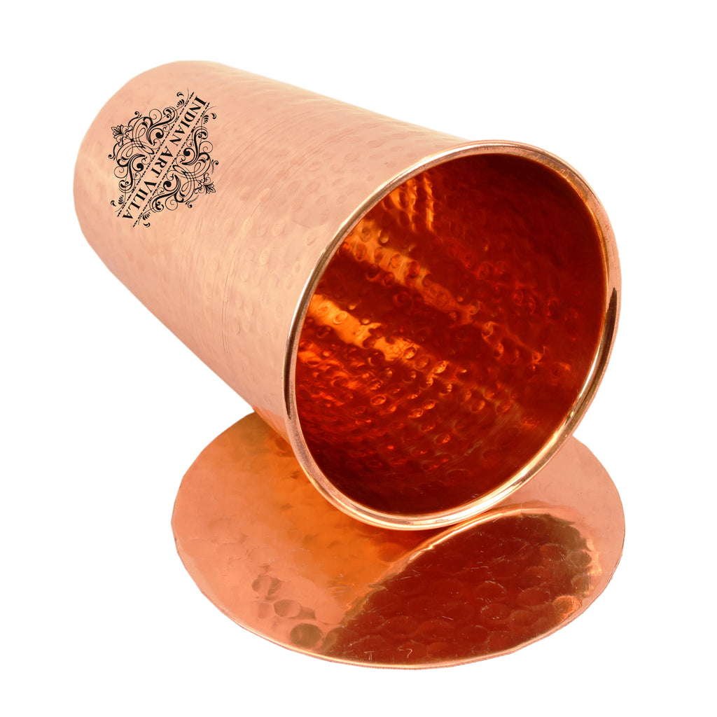 Copper Hammered Design Glass with Coaster 300 ML