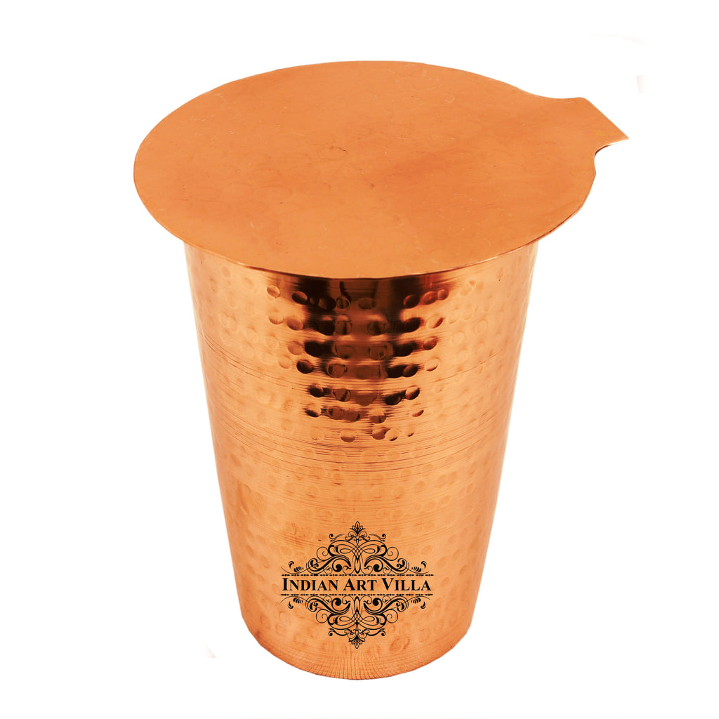Indian Art Villa Copper Hammered Design Glass with Coaster 300 ML
