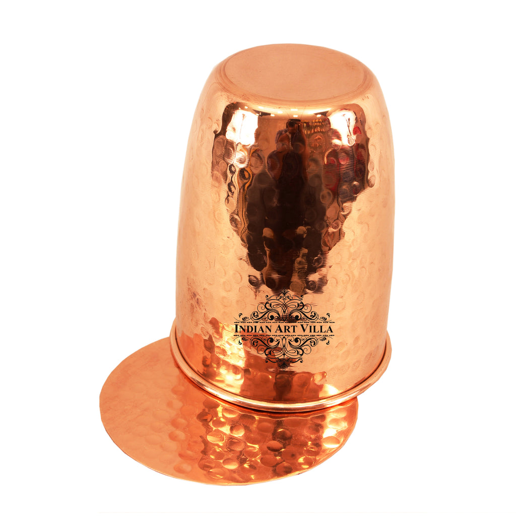Indian Art Villa Copper Hammered Design Glass Tumbler with Coaster 275 ML