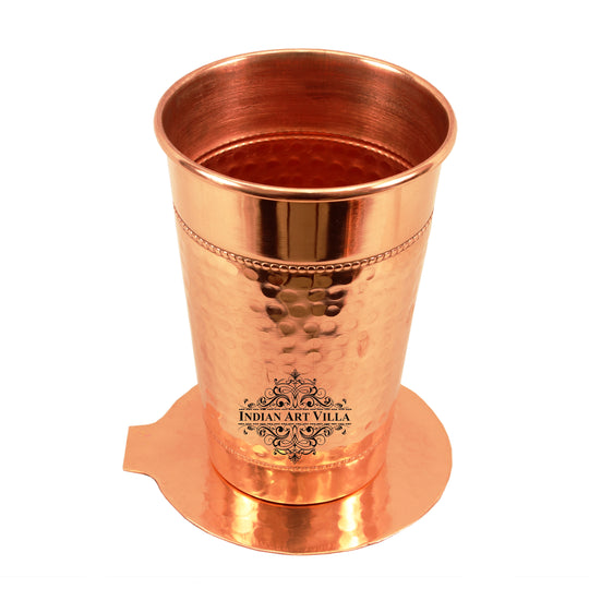 Pure copper big top hammered 2 ring design glass tumbler coaster 400 ML front — Indian Art Villa
