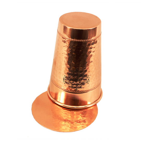 Copper big top 2 ring hammered glass coaster 400 ML side view — Indian Art Villa