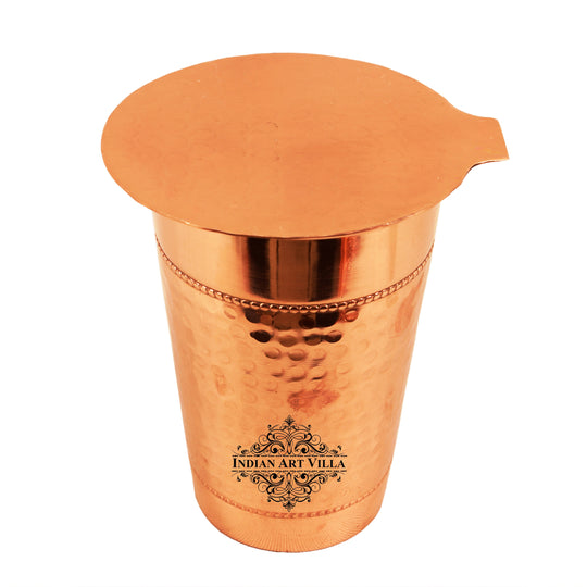 Copper big top 2 ring hammered glass coaster 400 ML top view — Indian Art Villa