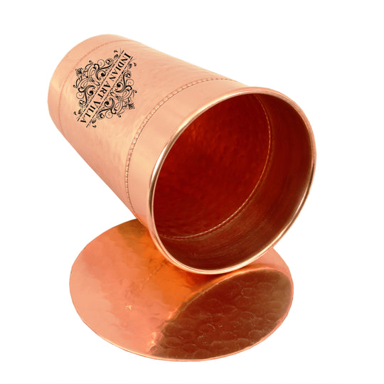 Copper big top 2 ring hammered glass coaster close-up — Indian Art Villa