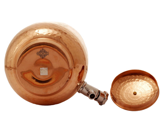 5 litre round copper matka with tap and stand – large tamba matka on iron stand with tap – copper water pot with stand