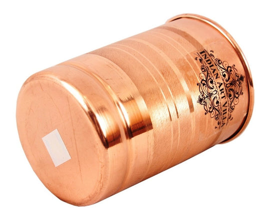 Side shot of 5L round copper pot with tap and stand showing full assembled set – copper water pot with stand