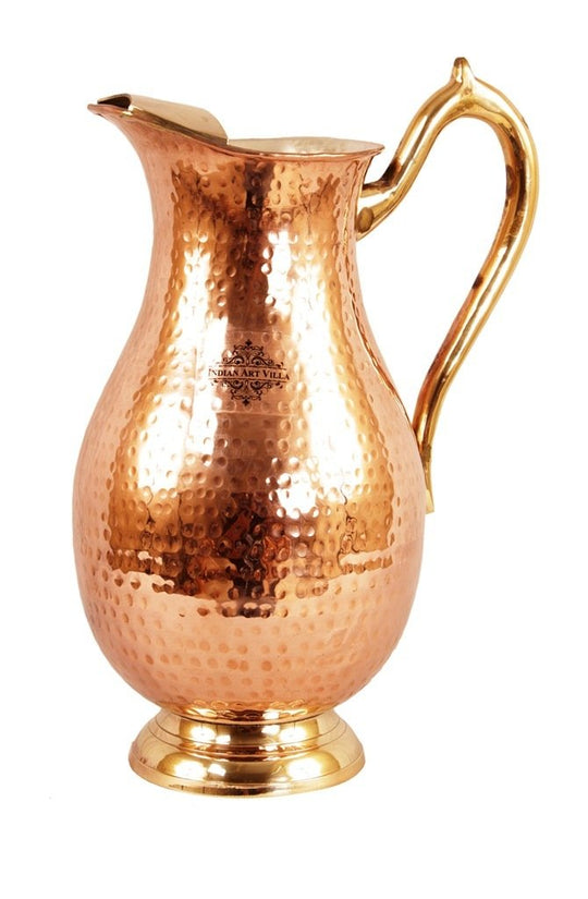 Copper nickel hammered jug with 6 glass tray angle view — Indian Art Villa