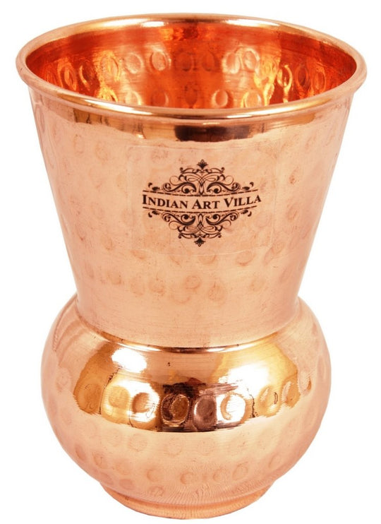 Copper nickel hammered jug with 6 glass tray close-up — Indian Art Villa