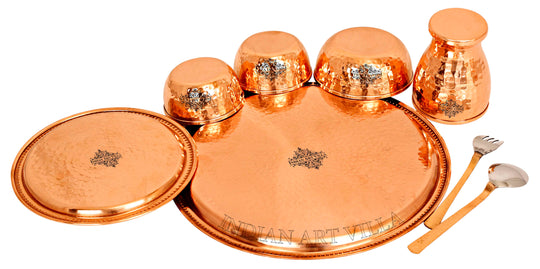 Handcrafted Pure Copper Hammered Dinner Set (8 Pieces) 12'' Inch