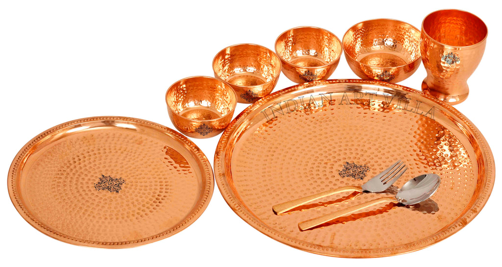 INDIAN ART VILLA Copper Hammered Dinner Set (9 Pieces), 14'' Inch