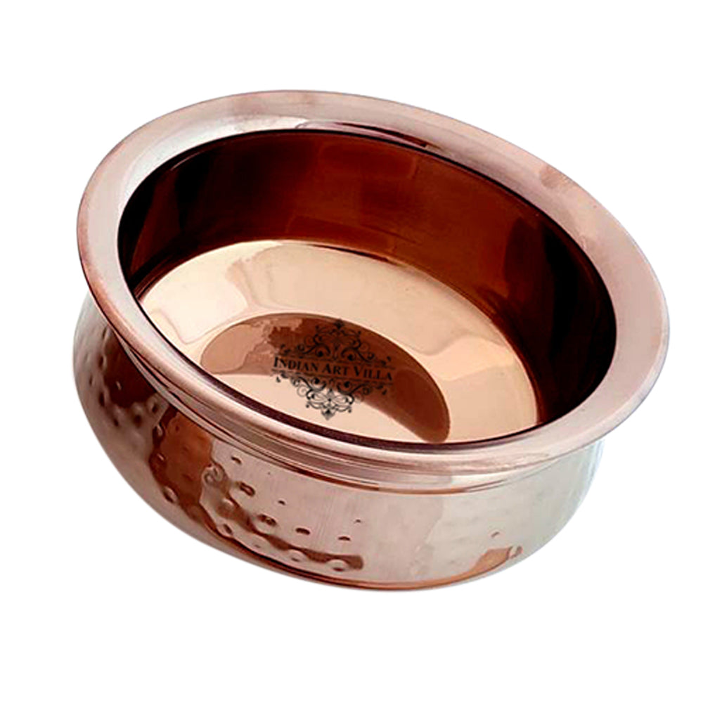 Indian Art Villa Set of Steel with Rose Gold Finish D/W Hammered Handi No.2,Kadhai No.2,Serving Spoon x2,4 Pieces