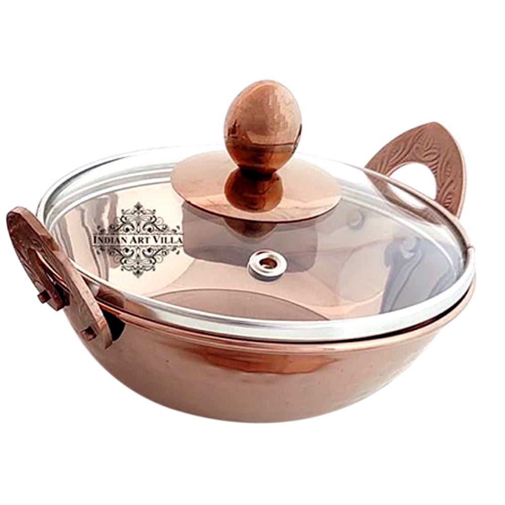Indian Art Villa Set of Steel with Rose Gold Finish D/W Hammered Handi No.2 with Lid No. 2,Kadhai No.2 with Lid No. 2,Serving Spoon x2,6 Pieces