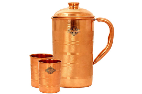Handmade Pure Copper Luxury Design Jug with 2 Glass Drinkware Gift Set