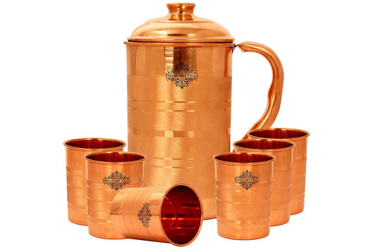 Handmade Pure Copper Luxury Design Jug with 2 Glass Drinkware Gift Set