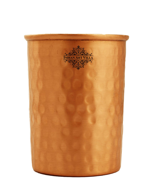 Pure Copper Hammered Design Drinkware Set from Indian Art Villa includes 1 Bottle and 2 Glasses for Gifting.