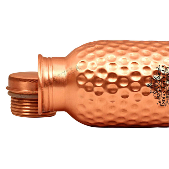 Pure Copper Hammered Design Drinkware Set from Indian Art Villa includes 1 Bottle and 2 Glasses for Gifting.
