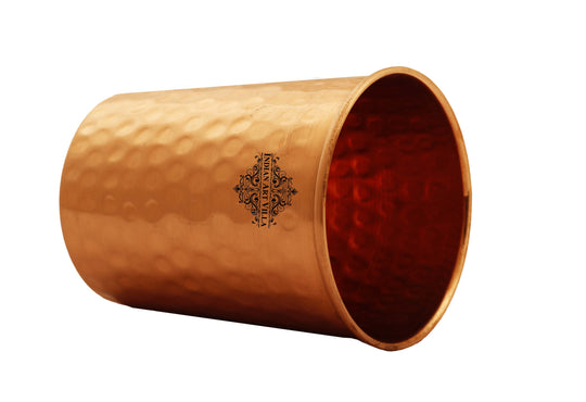 Pure Copper Hammered Design Drinkware Set from Indian Art Villa includes 1 Bottle and 2 Glasses for Gifting.