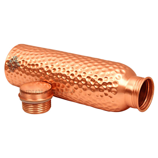 Pure Copper Hammered Design Drinkware Set from Indian Art Villa includes 1 Bottle and 2 Glasses for Gifting.
