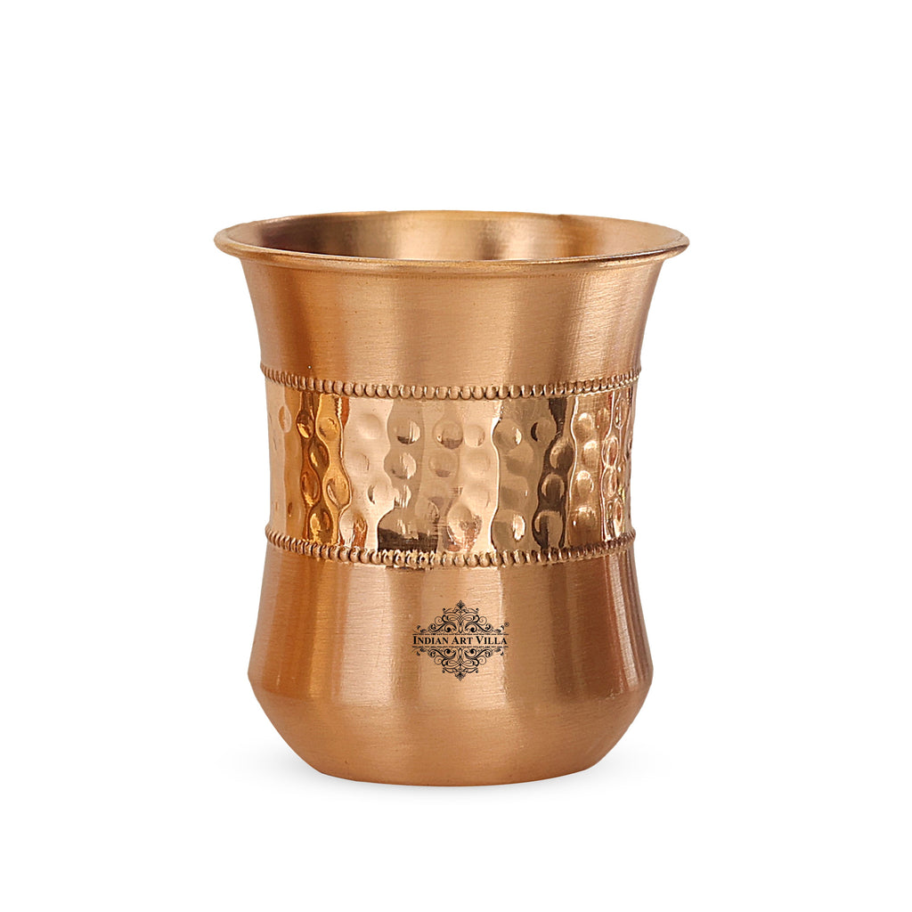 INDIAN ART VILLA Copper Designer Hammered & Smooth Bedroom Bottle With handle and Set of Copper Glasses, Drinkware, Gift Set