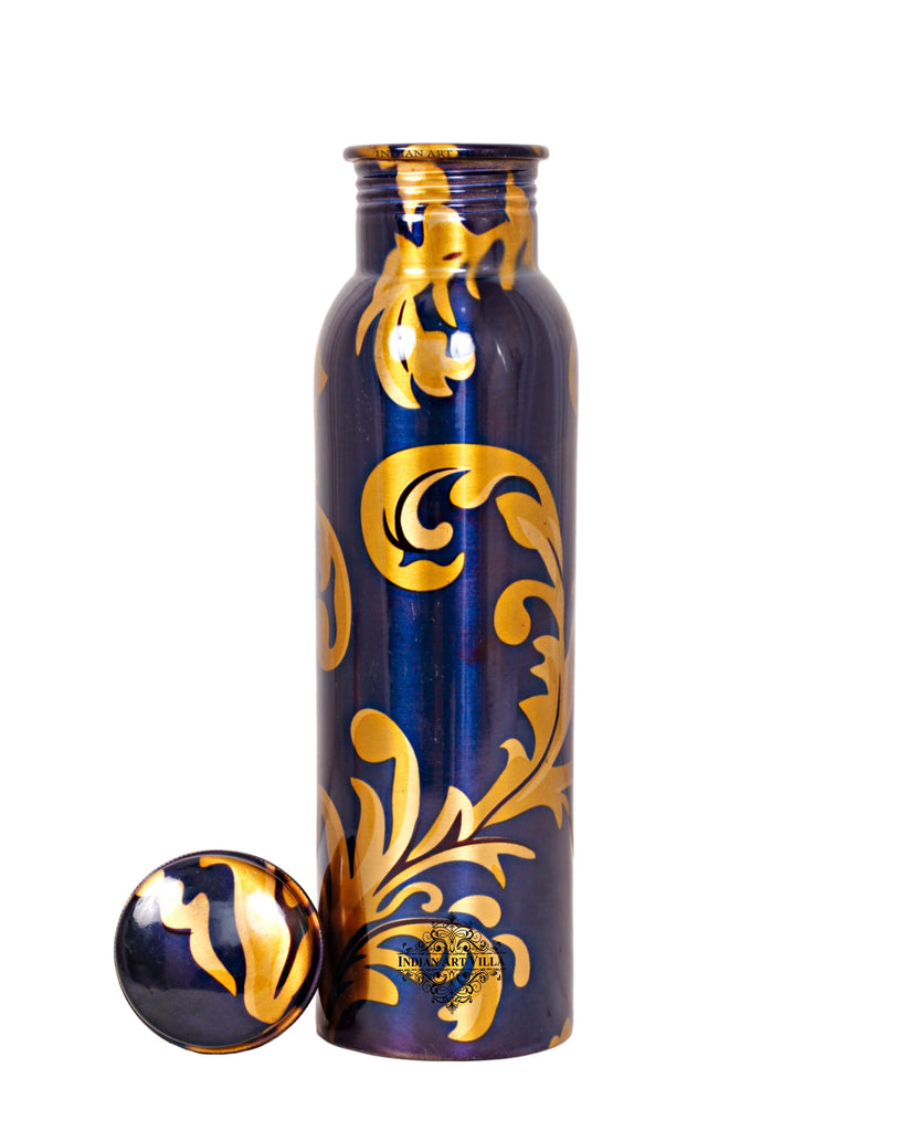 Indian Art Villa Pure Copper Set of 2 Bottle, Blue, Diwali Anniversary Party Christmas Gift Set Box, 1000 ML