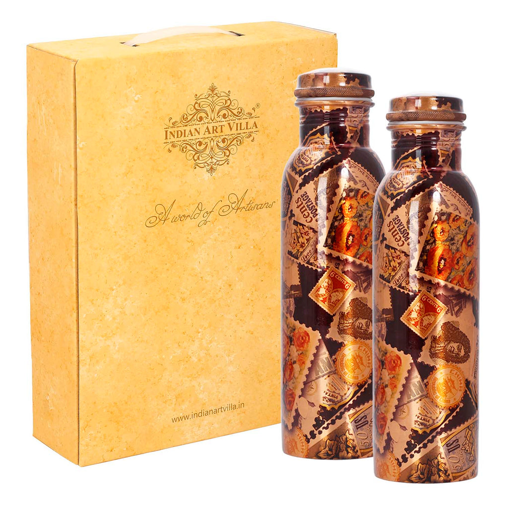 INDIAN ART VILLA Pure Copper Set of 2 Bottle, Black, Diwali Anniversary Party Christmas Gift Set Box, 1000 ML