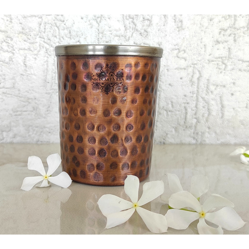 Indian Art Villa Steel Copper Antique Dark Tone 1 Jug & Glass Set With Gift Box, Jug-1500 ml & Glass-300 ml