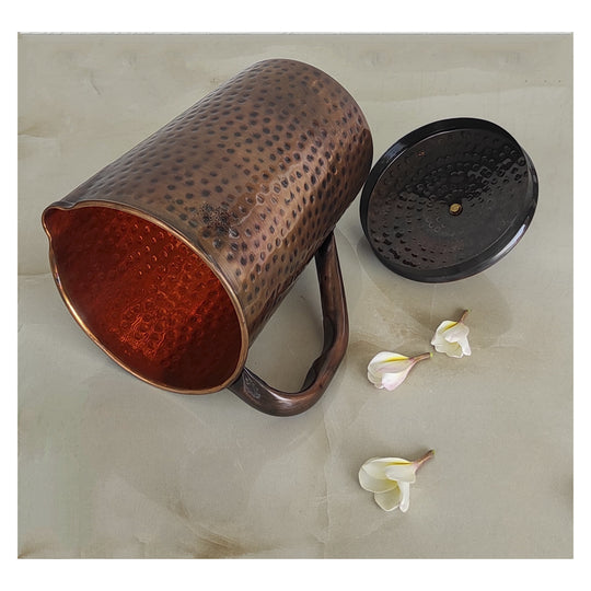 Indian Art Villa Steel Copper Antique Dark Tone Jug and Glass Set with Gift Box, Perfect Copper Drinkware Gift Set.