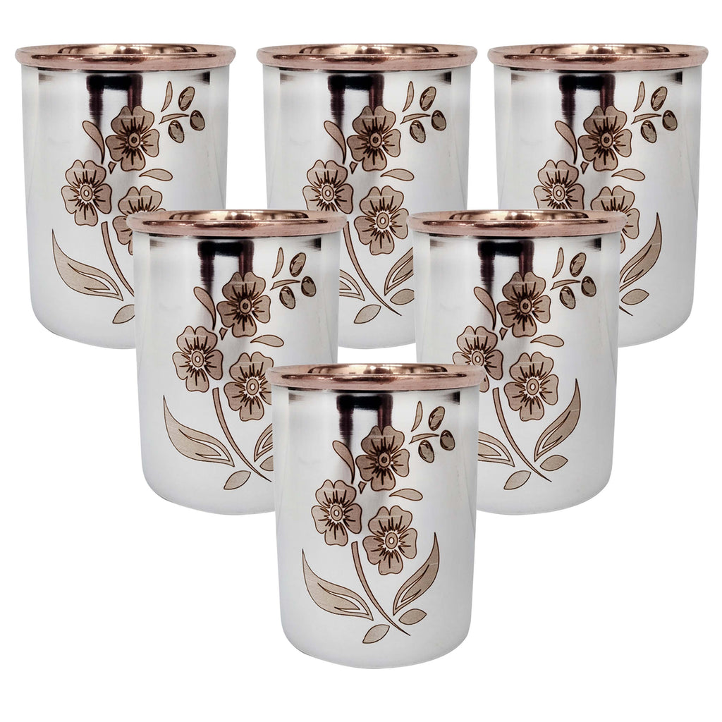 Indian Art Villa Steel Copper Drinkware Gift Set of Lasered Floral Design 1 Jug & Glass Set With Black Gift Box, Jug-1500 ml & Glass-300 ml