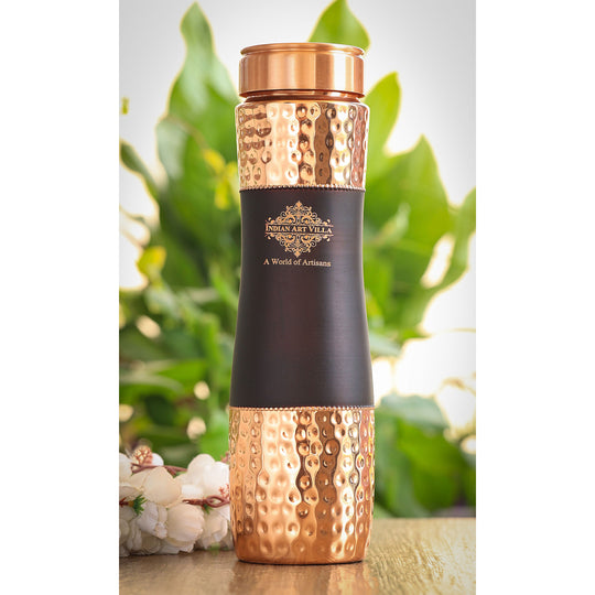 Exquisite copper drinkware set by Indian Art Villa with a hammered texture and black silk finish, perfect for gifting.