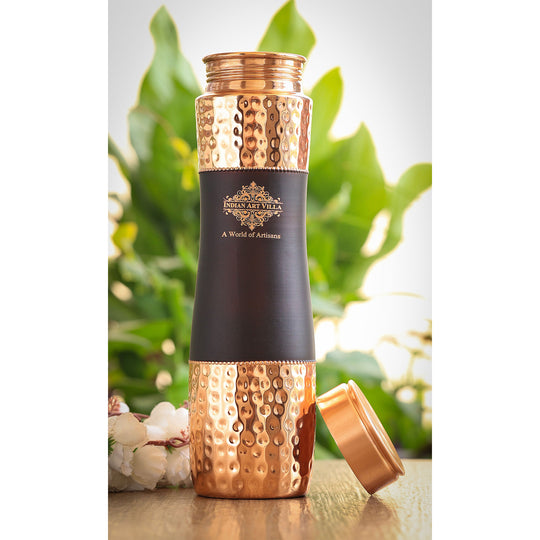 Exquisite copper drinkware set by Indian Art Villa with a hammered texture and black silk finish, perfect for gifting.