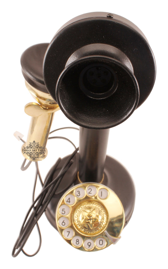 Iron brass vintage candlestick phone side angle — Indian Art Villa