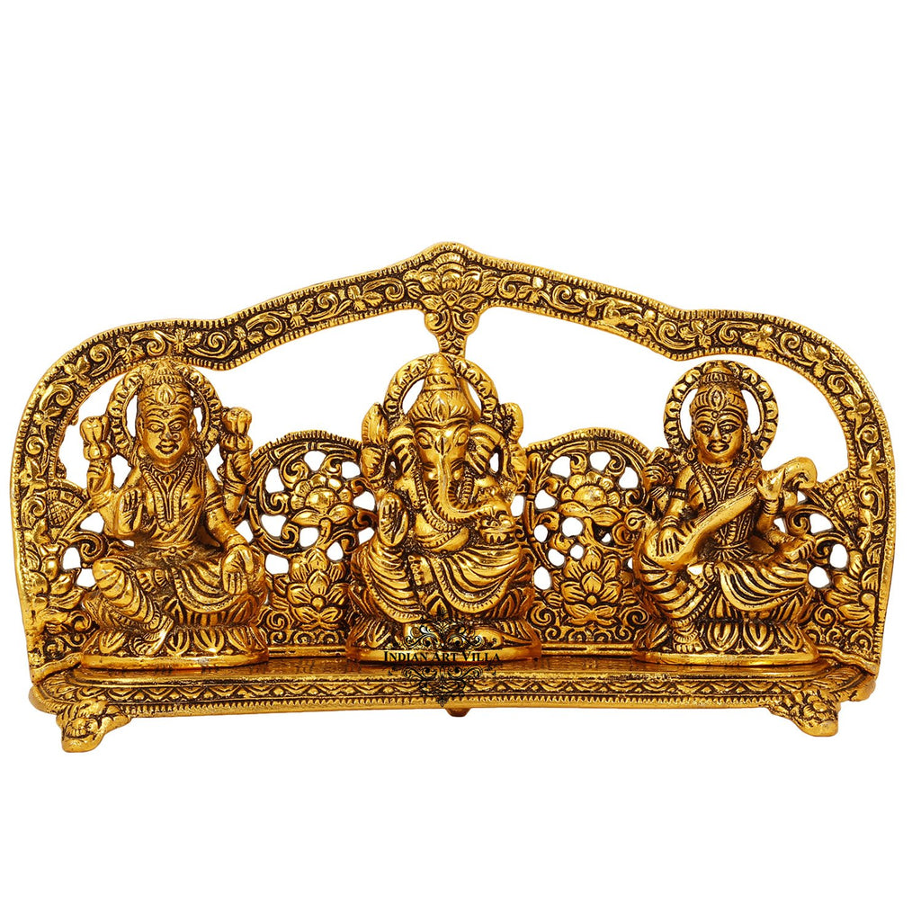 Indian Art Villa Pure Goddess Laxmi Ji Ganesha Sarasvati Ji Idol Home Décor Gift Item Height:- 5.5" Inch