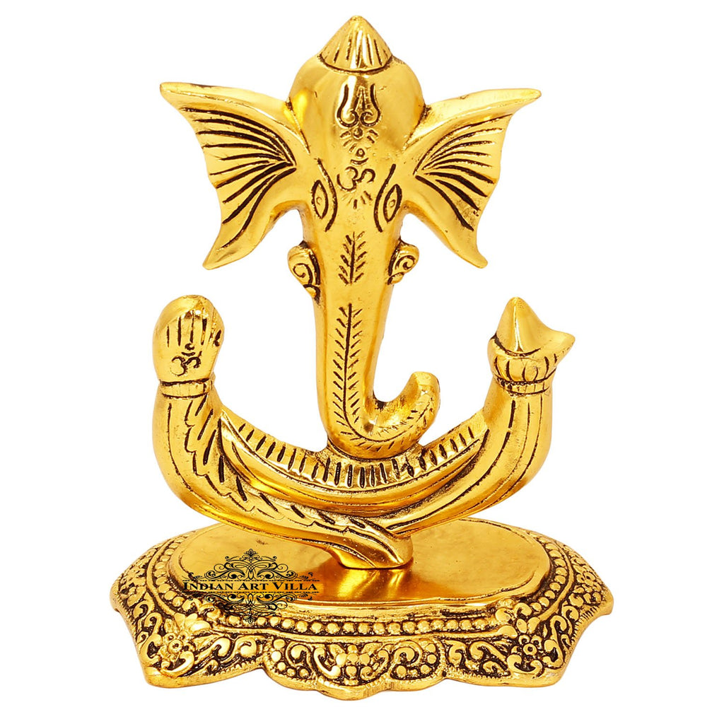 Indian Art Villa Lord Ganesha Metal Statue Home Décor Room Décor Wall Decor Height:- 7.1" Inch Color Gold
