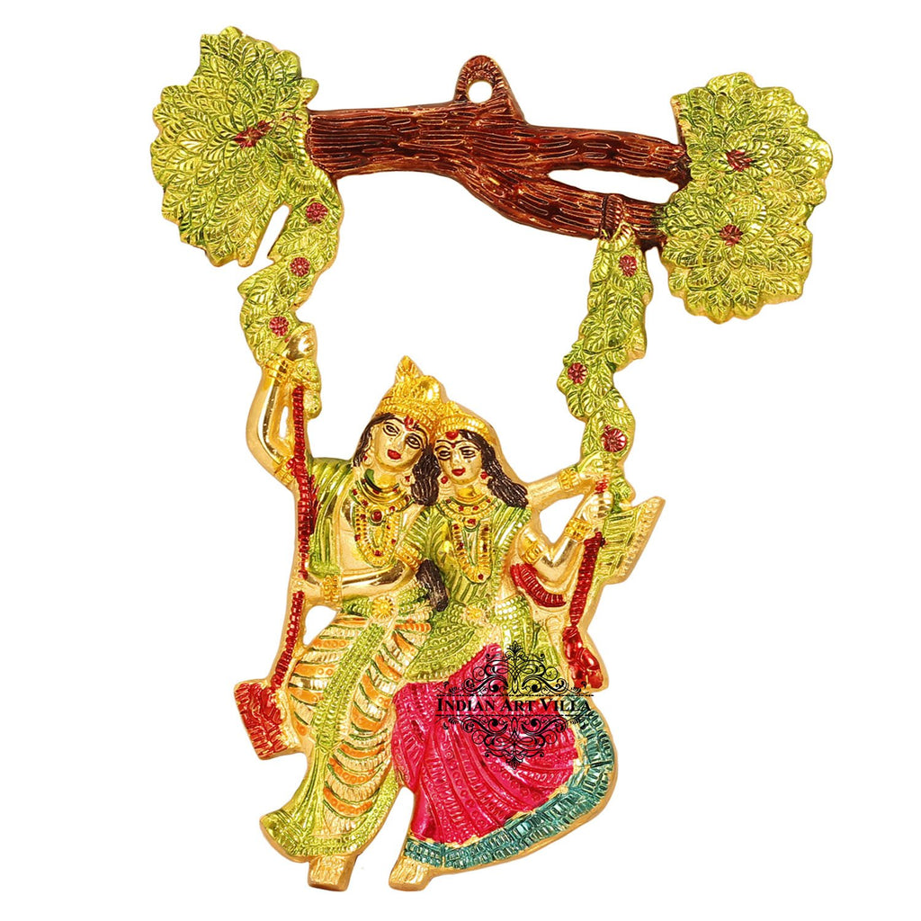 Handicrafted Radha Krishna Swing Wall hanging Home Décor Room Décor Wall Decor height:- 12" Inch, Color Gold