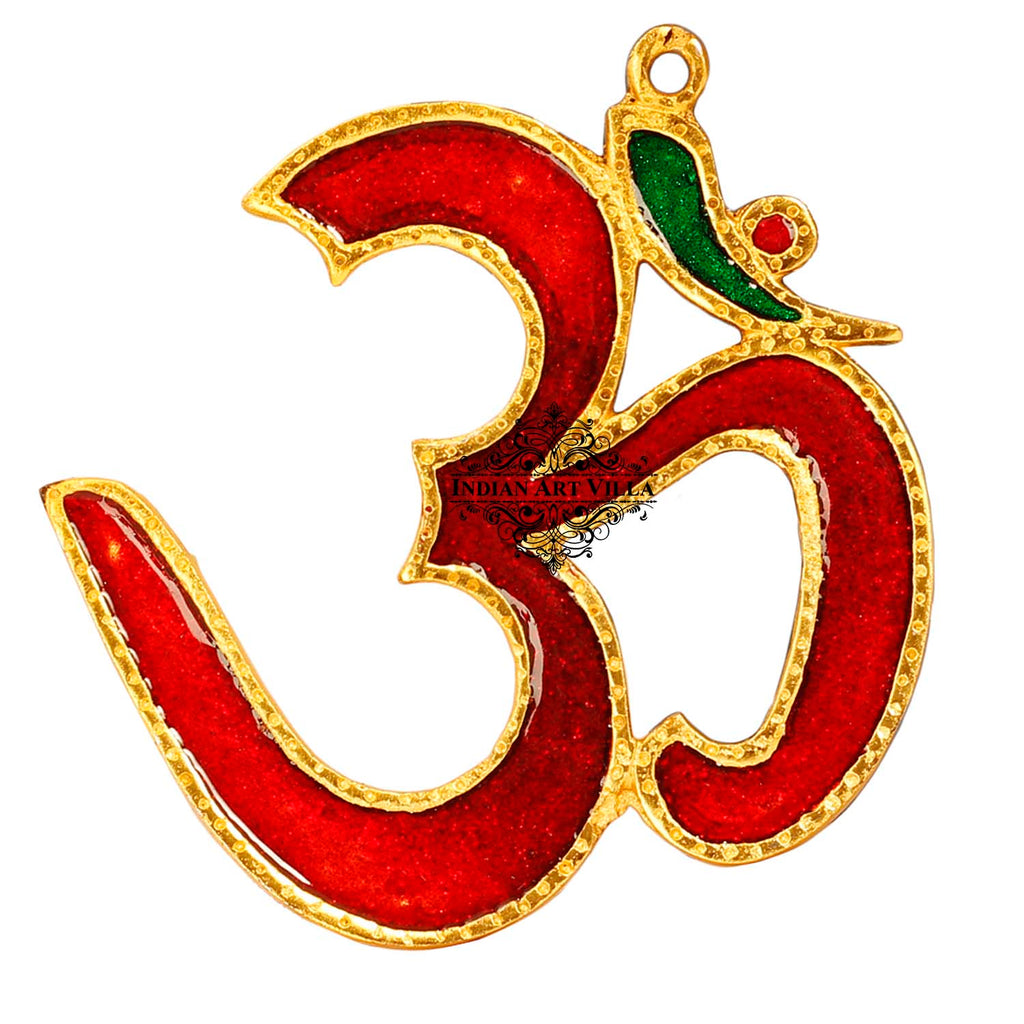 Indian Art Villa Pure Aluminum Om Shape Wall Hanging Colour :- Red Home Décor Room Décor Wall Decor Height:- 6.3" Inch