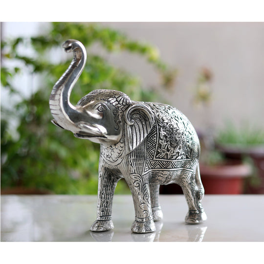 Aluminium Elephants With Dark Embosed Silver Finish Design, Home Decor, Room Decor, Handicarft Item & Decor, Color- Silver
