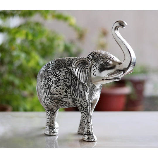 Aluminium Elephants With Dark Embosed Silver Finish Design, Home Decor, Room Decor, Handicarft Item & Decor, Color- Silver