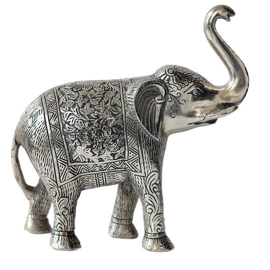 Aluminium Elephants With Dark Embosed Silver Finish Design, Home Decor, Room Decor, Handicarft Item & Decor, Color- Silver