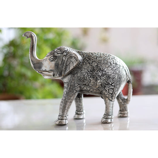 Aluminium elephant showpiece silver finish lifestyle — Indian Art Villa