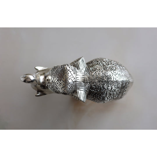Aluminium elephant showpiece silver finish angle view — Indian Art Villa