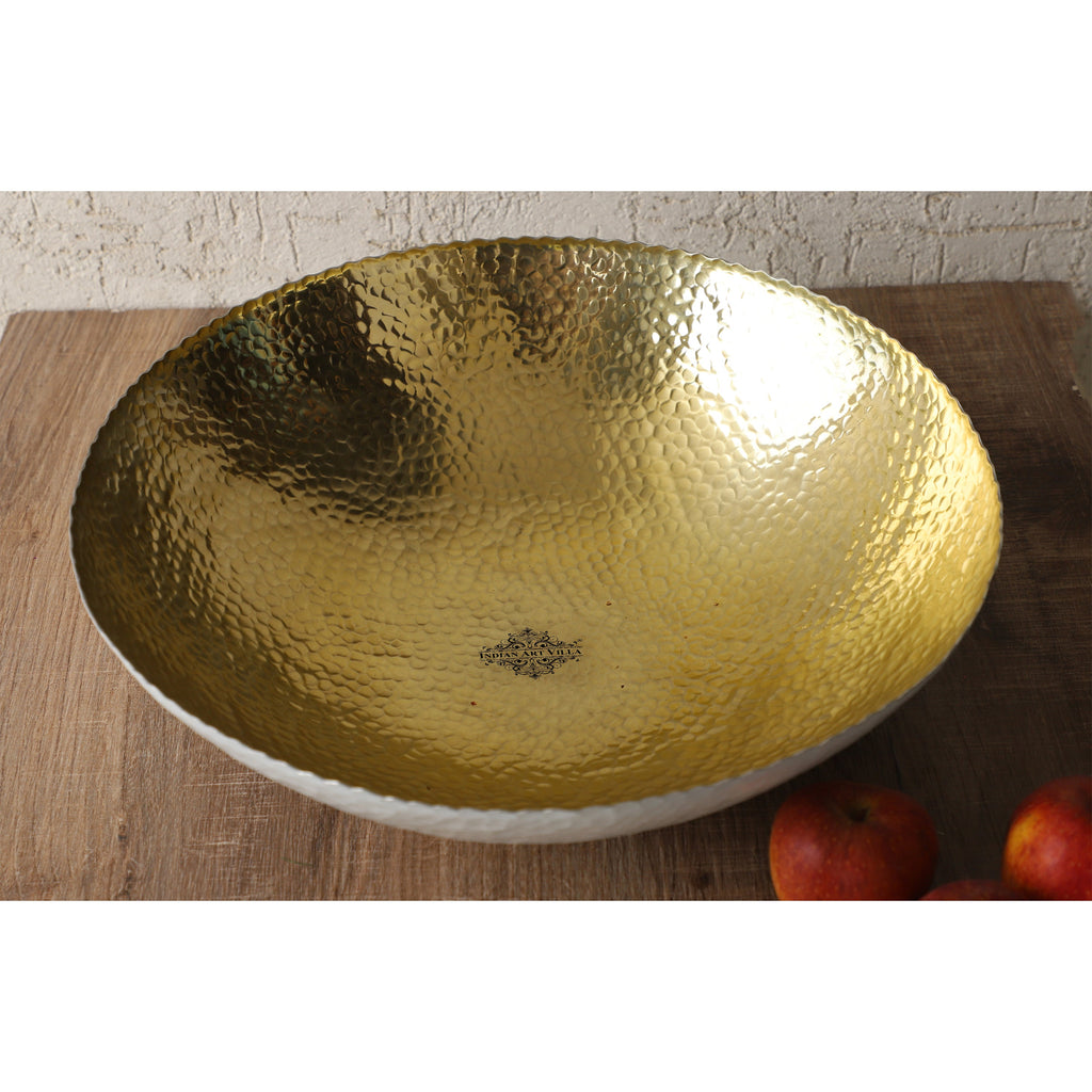 Indian Art Villa  Aluminium Gold Hammered Shine Finish Fruit Basket - Diameter - 15"