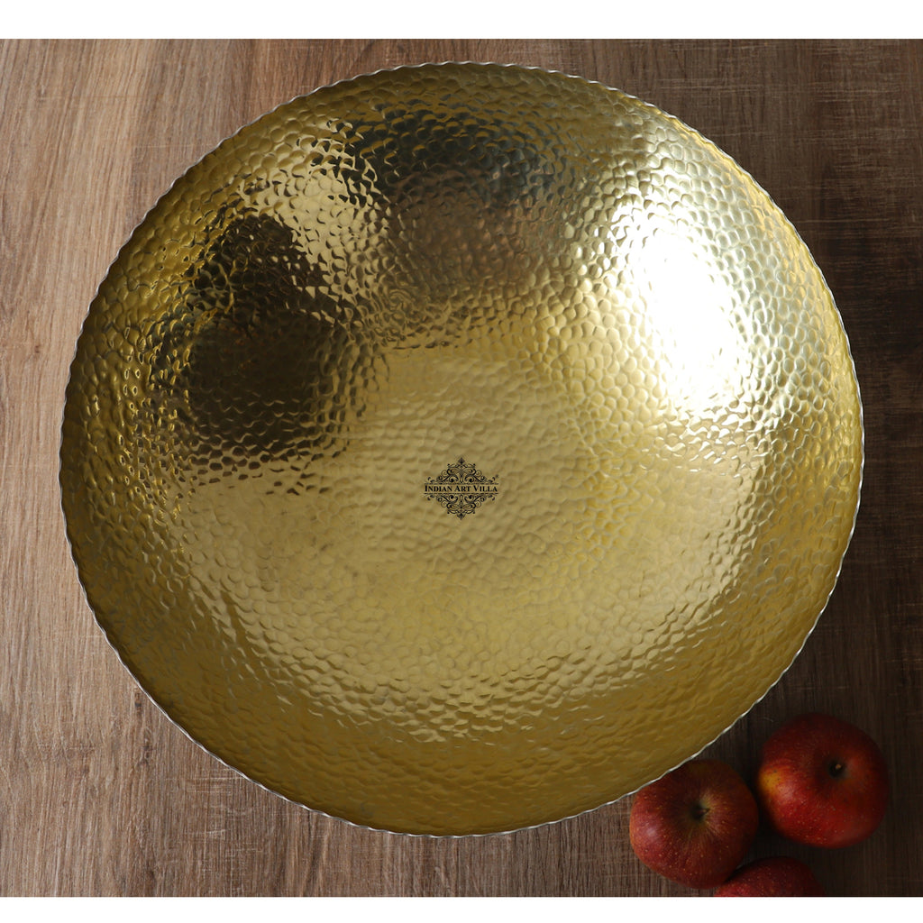 Indian Art Villa  Aluminium Gold Hammered Shine Finish Fruit Basket - Diameter - 15"