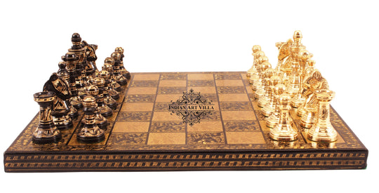 Brass handmade designer chess set all chessmen pieces home decor front view — Indian Art Villa