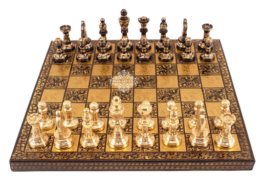 Brass designer chess set all chessmen top view — Indian Art Villa