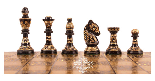 Brass designer chess set chessmen white background — Indian Art Villa