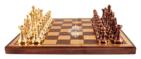 Brass designer chess set chessmen studio view — Indian Art Villa
