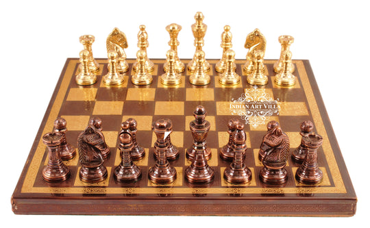 Brass handmade designer chess set all chessmen home decor full view — Indian Art Villa