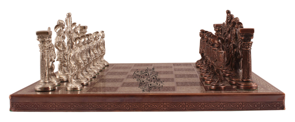 Indian Art Villa Brass Handmade Designer Chess Set with all Chessmen, Pieces, Home Decor