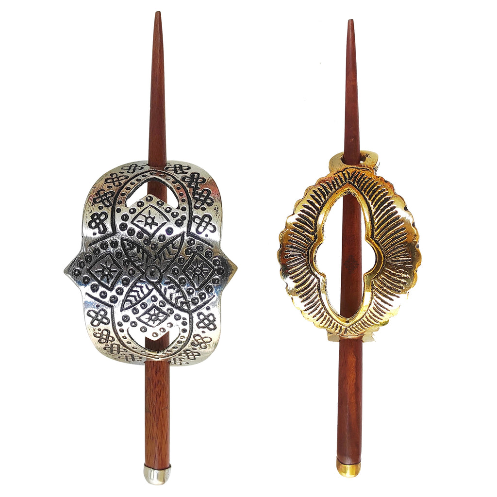 Indian Art Villa 2 Pcs. Hair Clip Set of 1 Brass Oval Lining & 1 Steel, Silver Arch Design